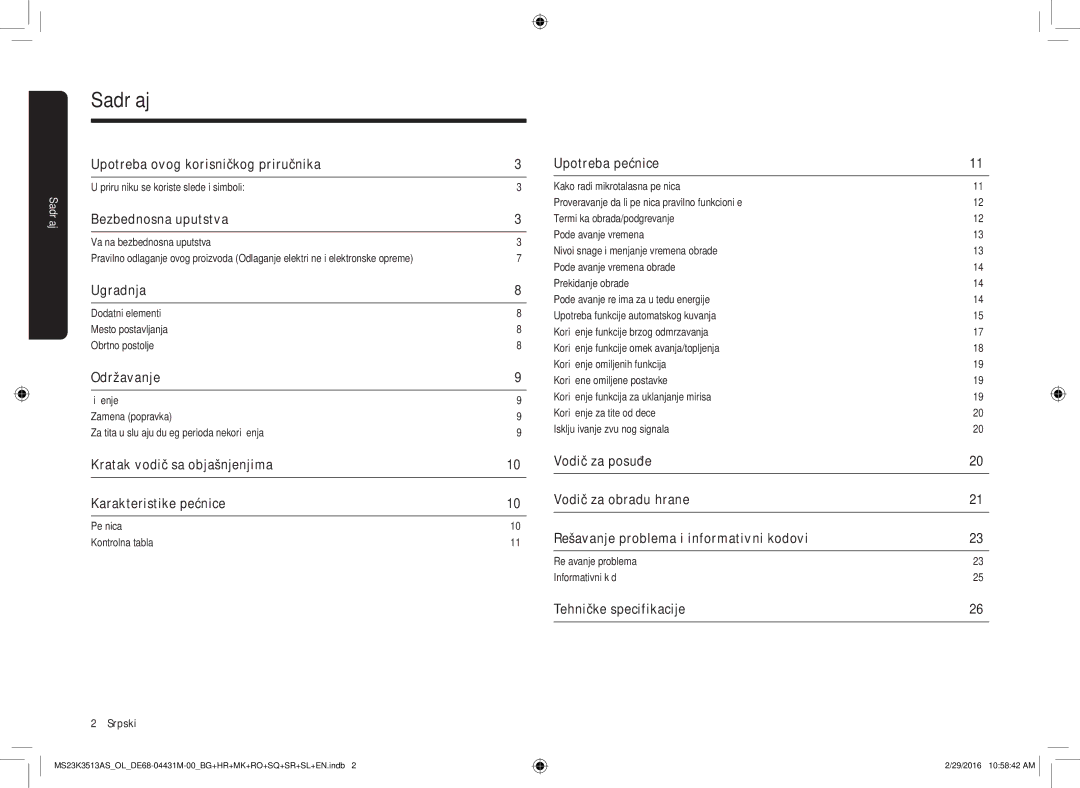 Samsung MS23K3513AK/OL manual Upotreba ovog korisničkog priručnika, Bezbednosna uputstva, Ugradnja, Upotreba pećnice 