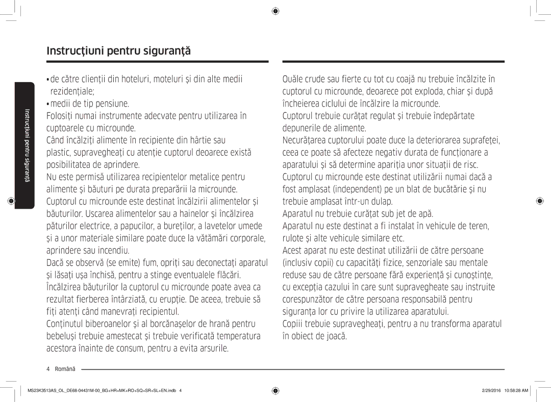 Samsung MS23K3513AK/OL, MS23K3513AK/EG manual Instrucţiuni pentru siguranţă 