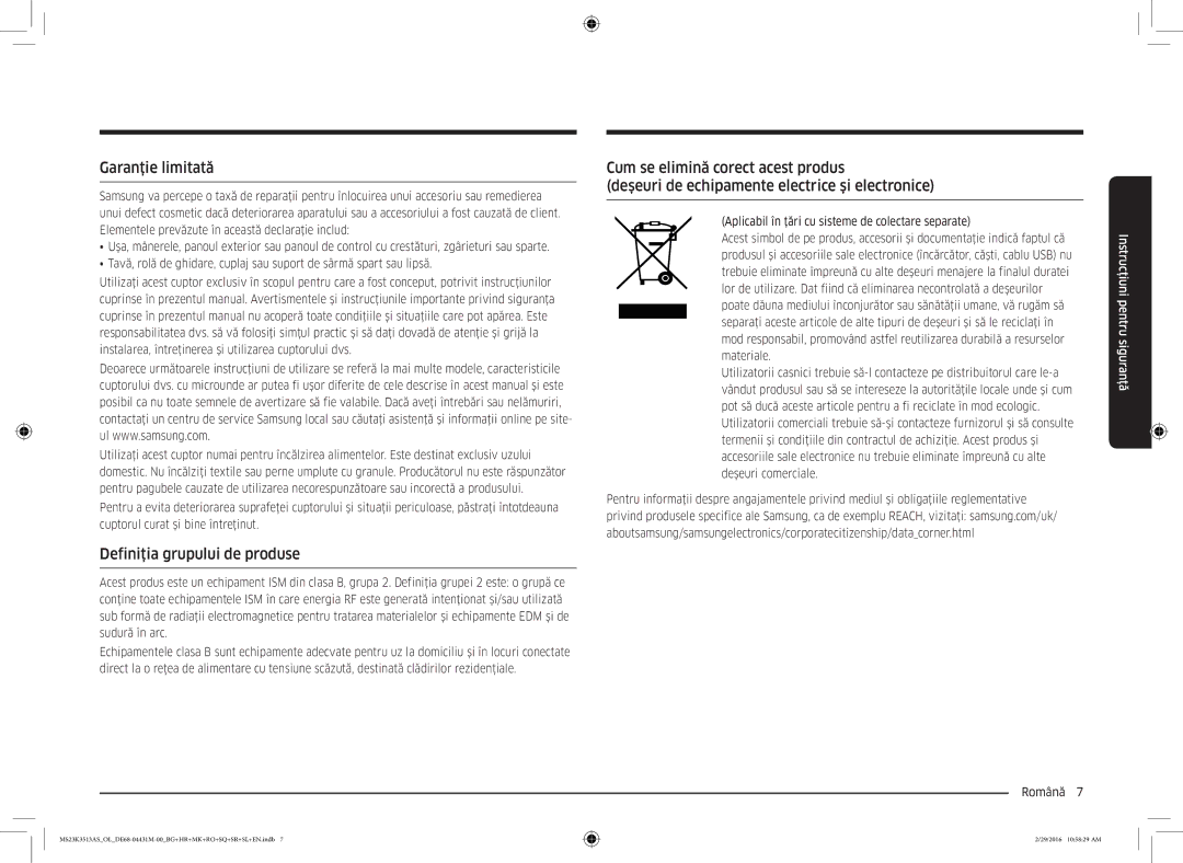 Samsung MS23K3513AK/EG, MS23K3513AK/OL manual Garanţie limitată, Definiţia grupului de produse 