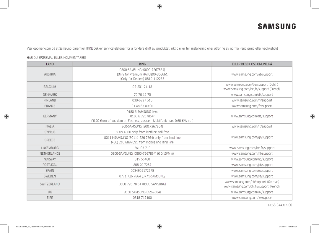 Samsung MS23K3513AS/EE, MS23K3513AW/EE manual 02-201-24-18 