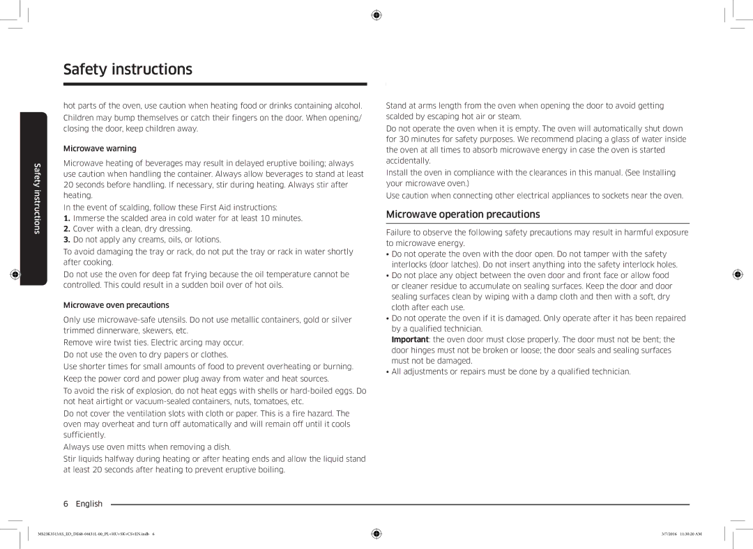 Samsung MS23K3513AS/EO manual Microwave operation precautions 