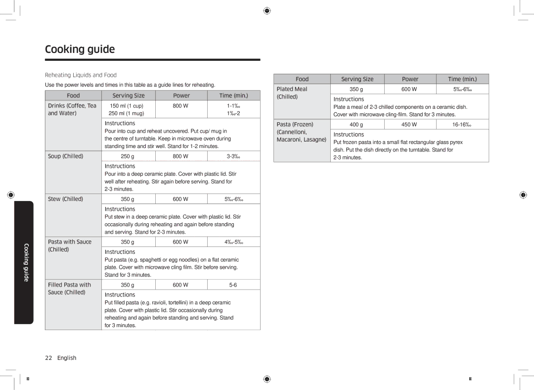 Samsung MS23K3513AS/EO manual Reheating Liquids and Food 