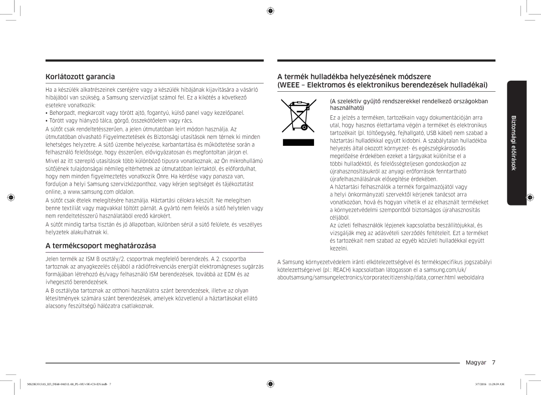 Samsung MS23K3513AS/EO manual Korlátozott garancia, Termékcsoport meghatározása 