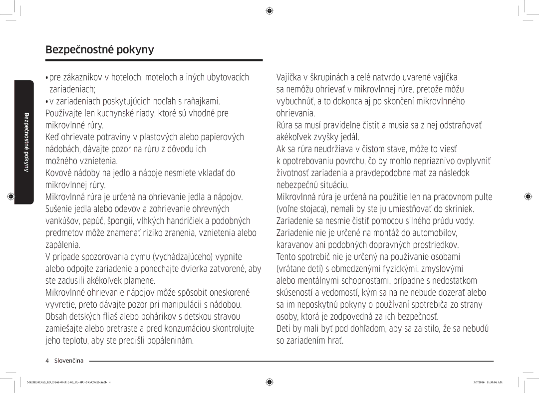 Samsung MS23K3513AS/EO manual Bezpečnostné pokyny 