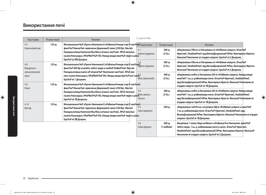 Samsung MS23K3515AK/BW, MS23K3515AS/BW manual Птиця/риба 