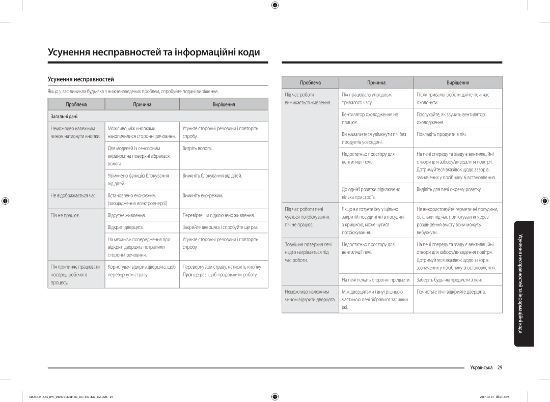 Samsung MS23K3515AS/BW, MS23K3515AK/BW manual Усунення несправностей 
