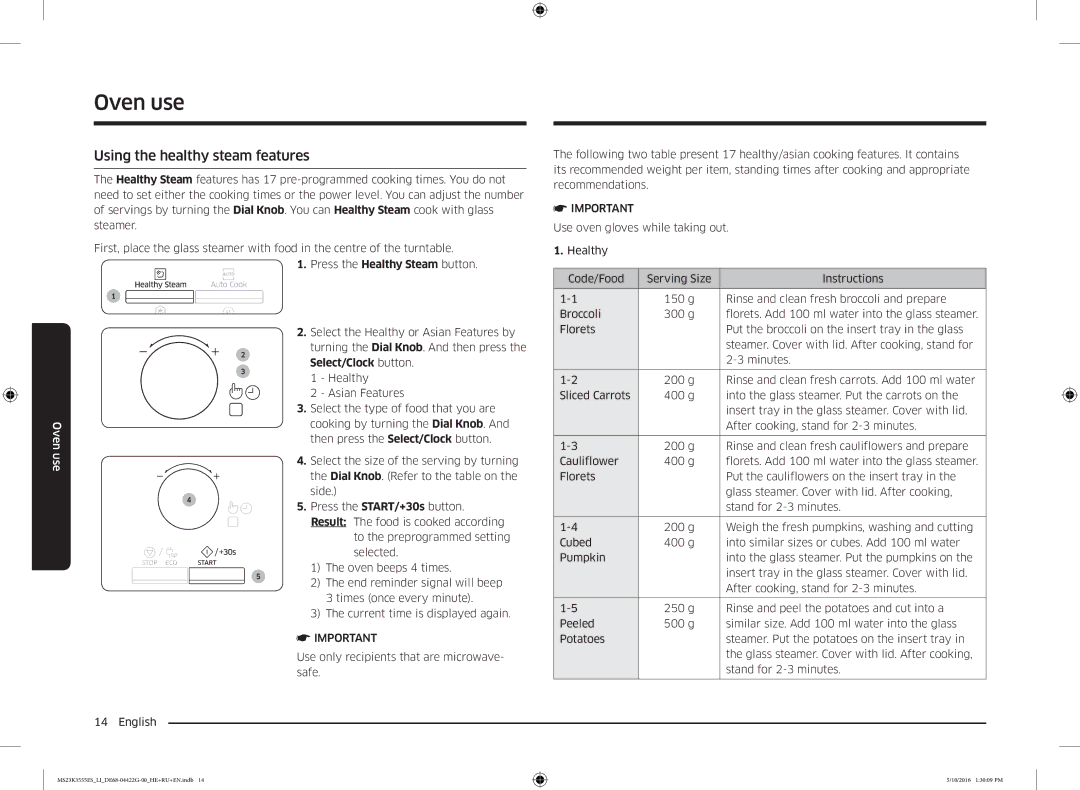 Samsung MS23K3555EK/LI manual Using the healthy steam features 