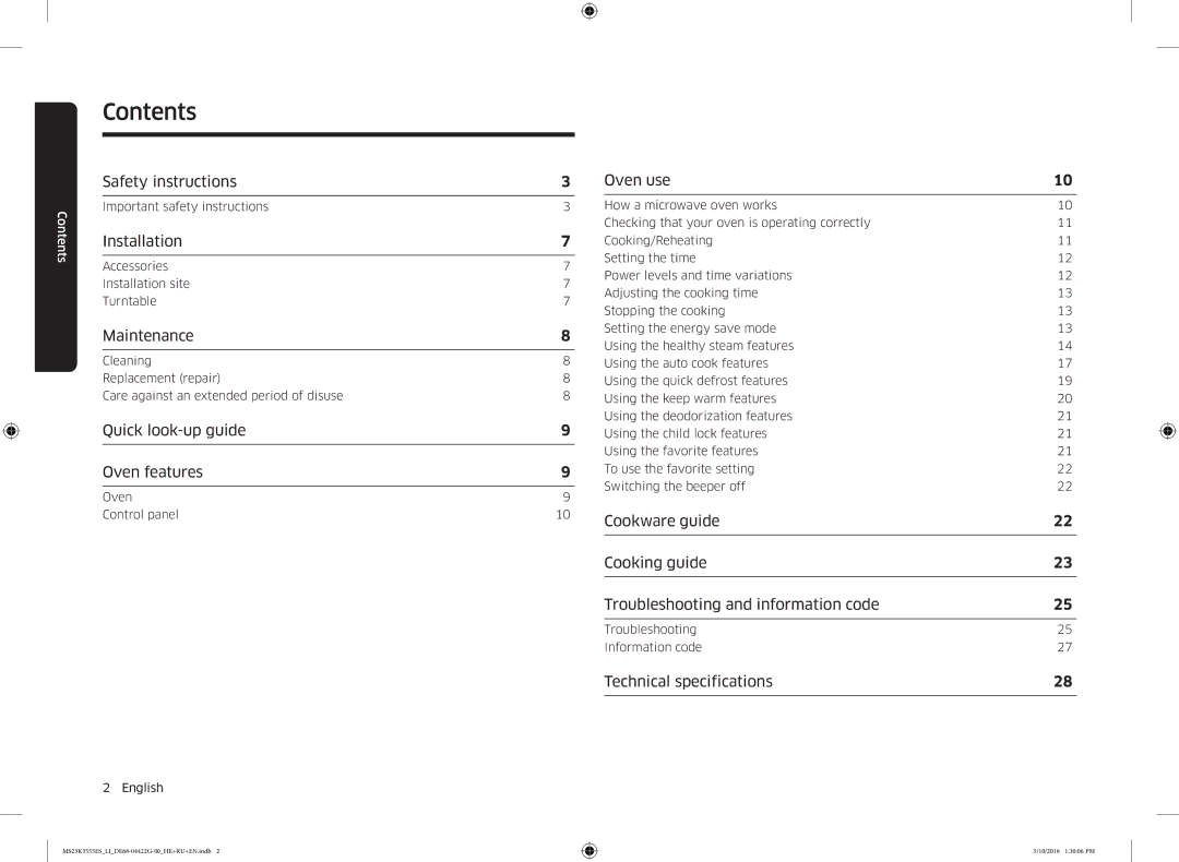 Samsung MS23K3555ES/LI manual Contents 