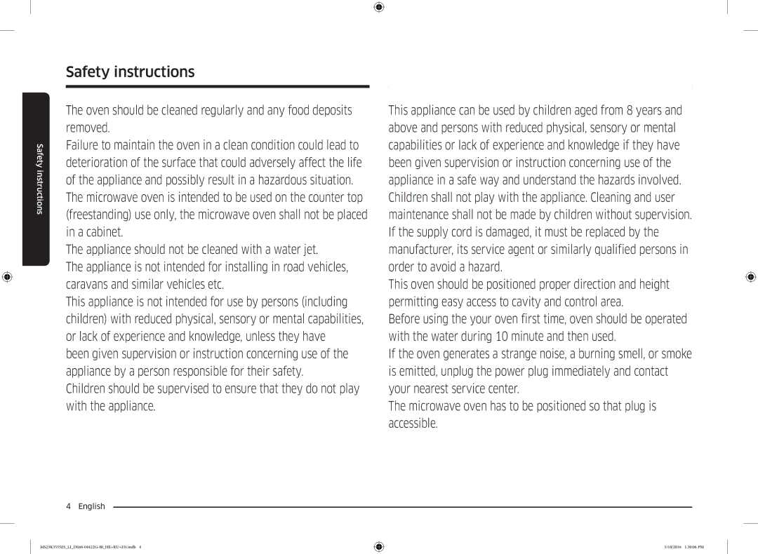 Samsung MS23K3555ES/LI manual Safety instructions 