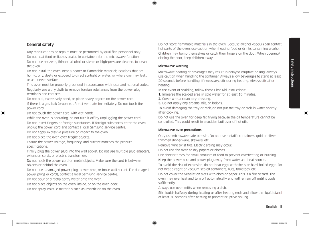 Samsung MS23K3555ES/LI manual General safety 