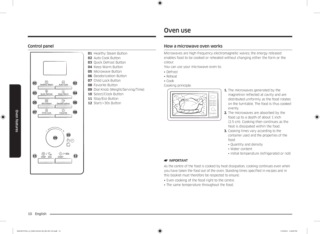 Samsung MS23K3555ES/LI manual Oven use, Control panel, How a microwave oven works 