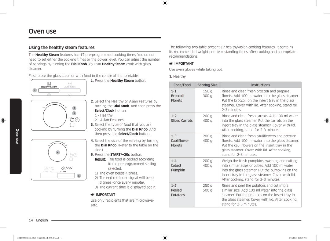 Samsung MS23K3555ES/LI manual Using the healthy steam features 