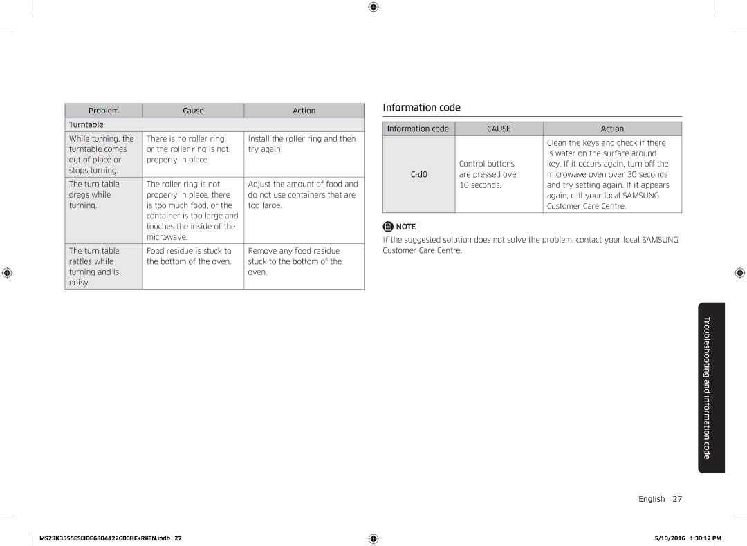 Samsung MS23K3555ES/LI manual Information code, Clean the keys and check if there, Is water on the surface around 