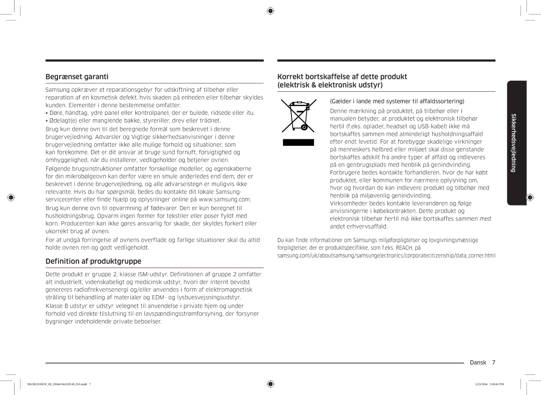 Samsung MS23K3555EW/EE manual Begrænset garanti, Definition af produktgruppe 