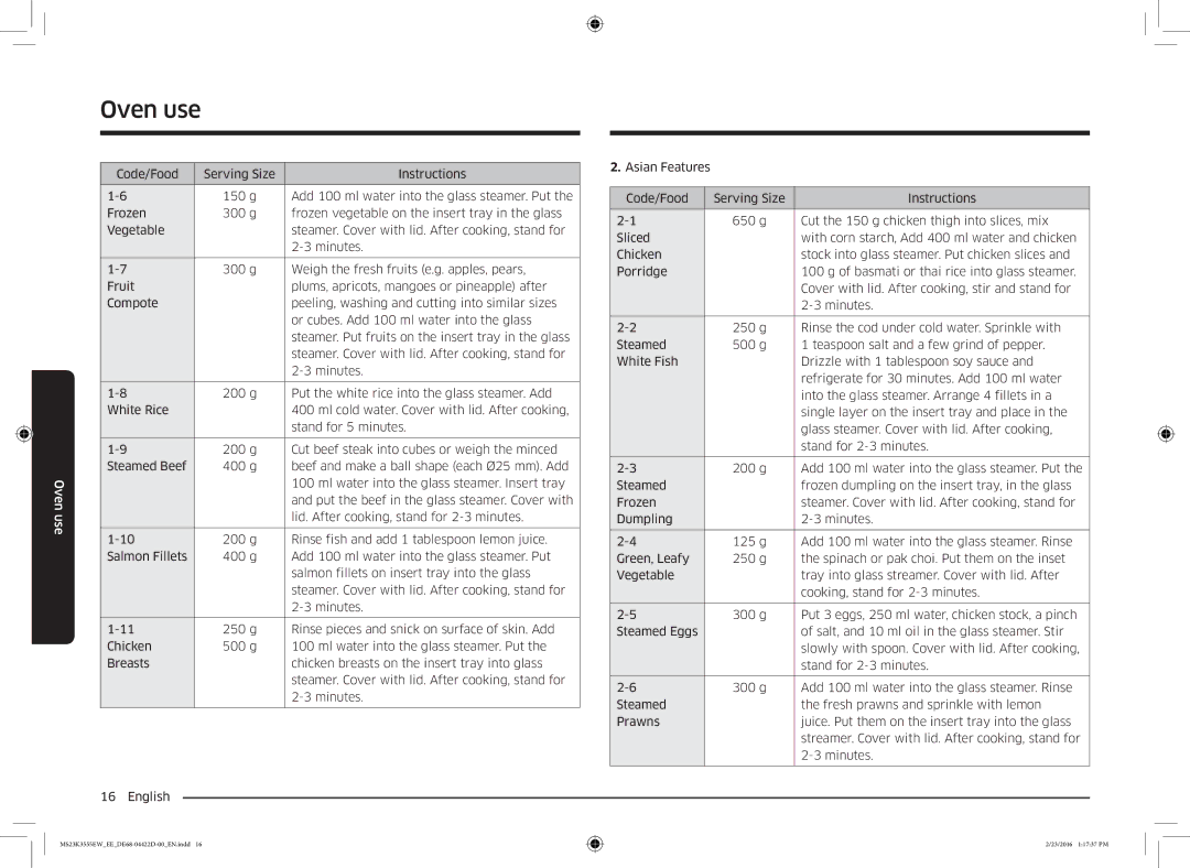 Samsung MS23K3555EW/EE manual Oven use 