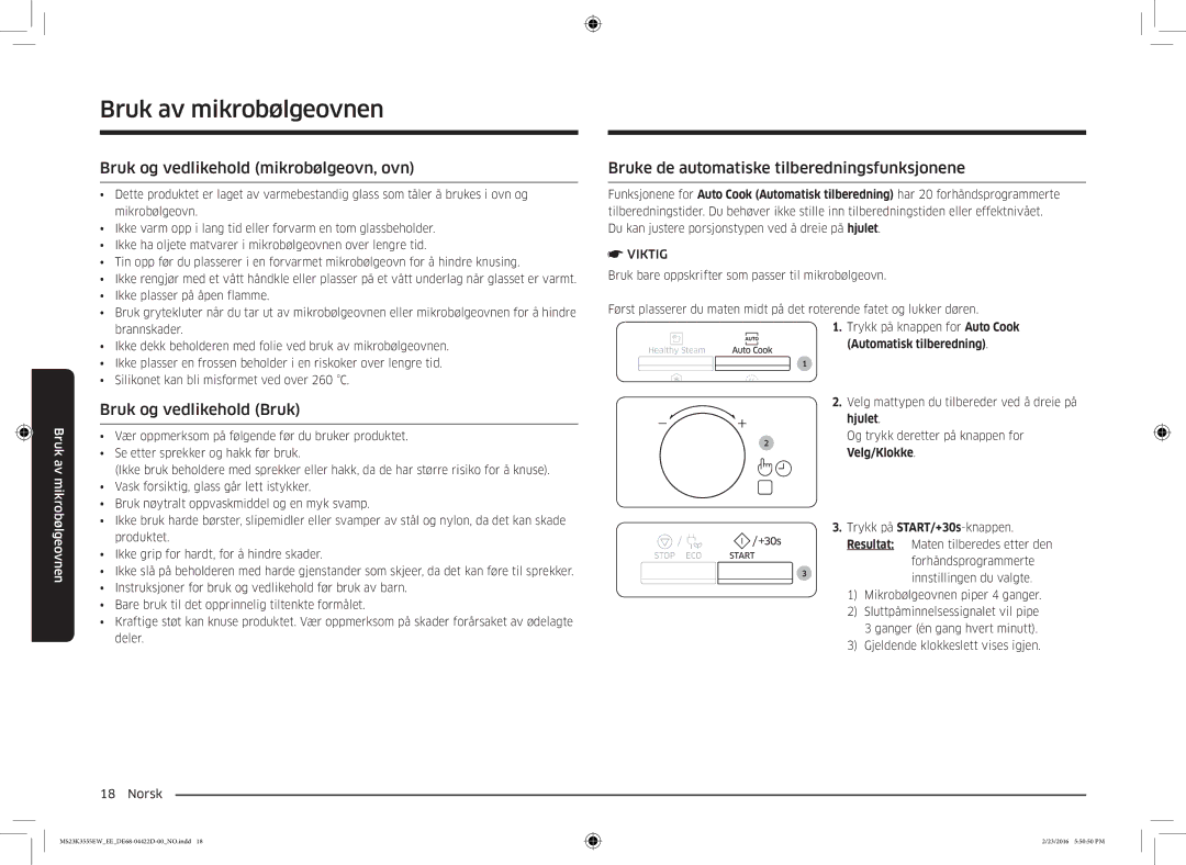 Samsung MS23K3555EW/EE manual Bruk og vedlikehold mikrobølgeovn, ovn, Bruk av 