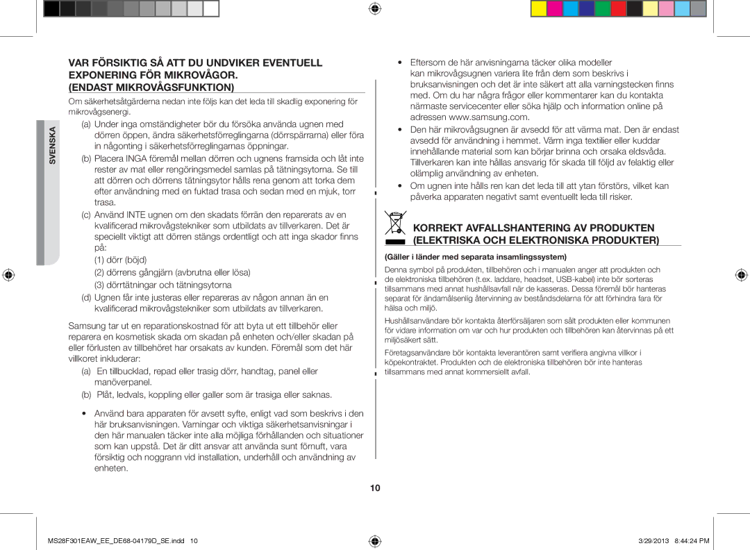 Samsung MS28F301EAS/EE manual Gäller i länder med separata insamlingssystem 