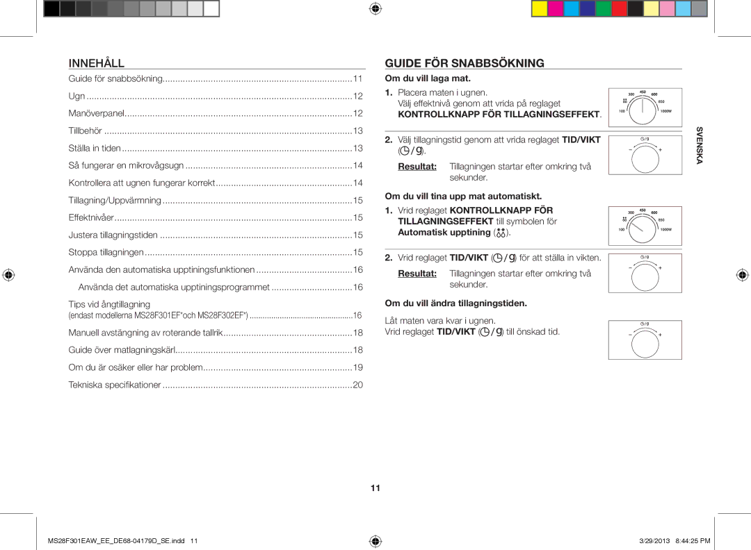 Samsung MS28F301EAS/EE manual Guide för snabbsökning, Tips vid ångtillagning, Om du vill laga mat 