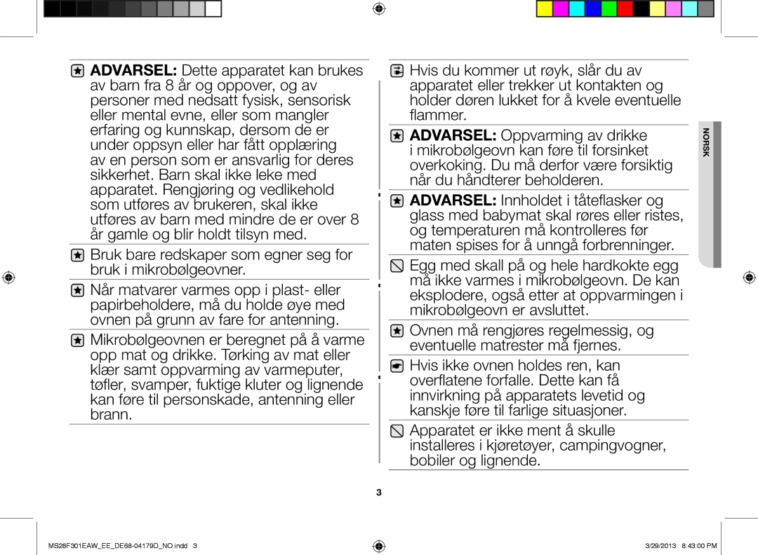 Samsung MS28F301EAS/EE manual Bruk bare redskaper som egner seg for bruk i mikrobølgeovner 