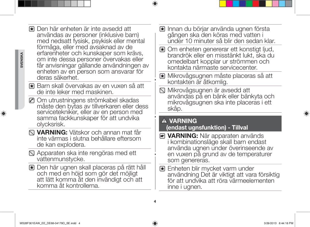 Samsung MS28F301EAS/EE manual Varning 