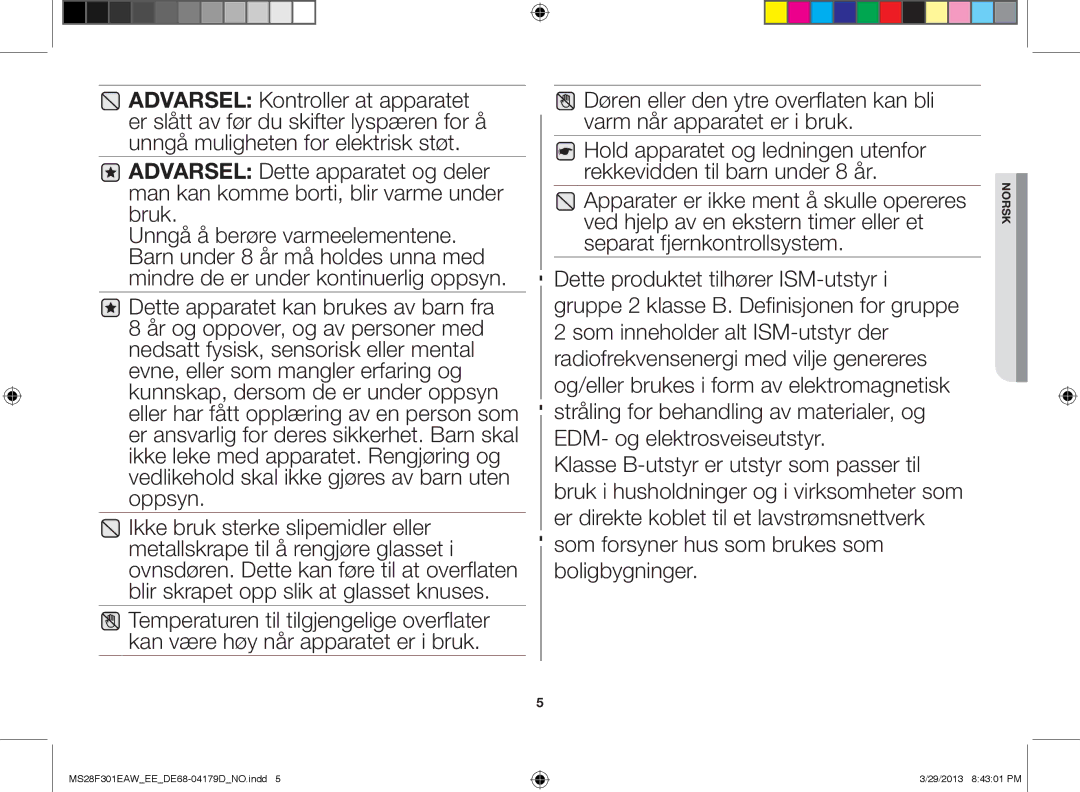 Samsung MS28F301EAW/EE manual MS28F301EAWEEDE68-04179DNO.indd 29/2013 84301 PM 