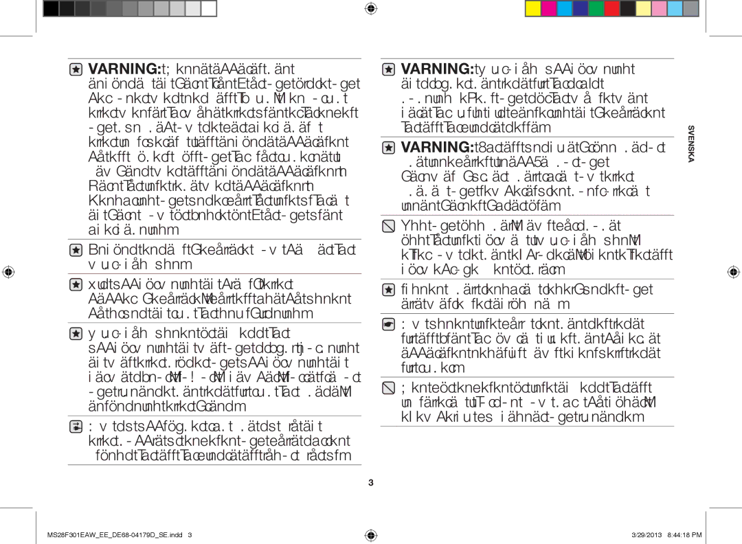 Samsung MS28F301EAW/EE manual Svenska 