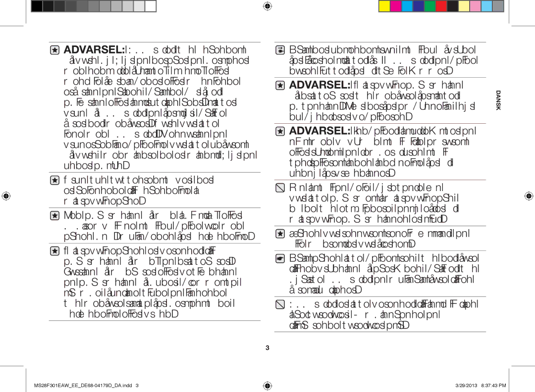 Samsung MS28F301EAW/EE manual Dansk 