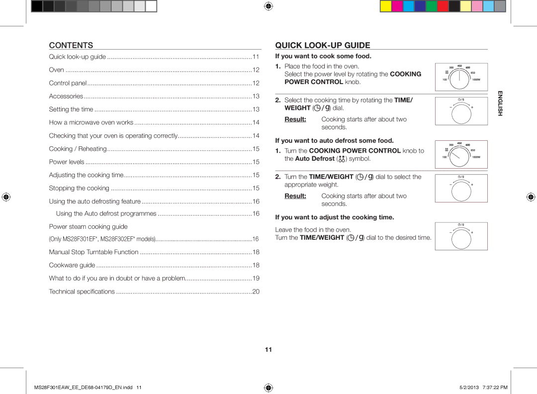 Samsung MS28F301EAW/EE manual Contents, Quick look-up guide 