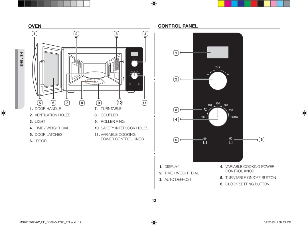 Samsung MS28F301EAW/EE manual Oven, Control panel 