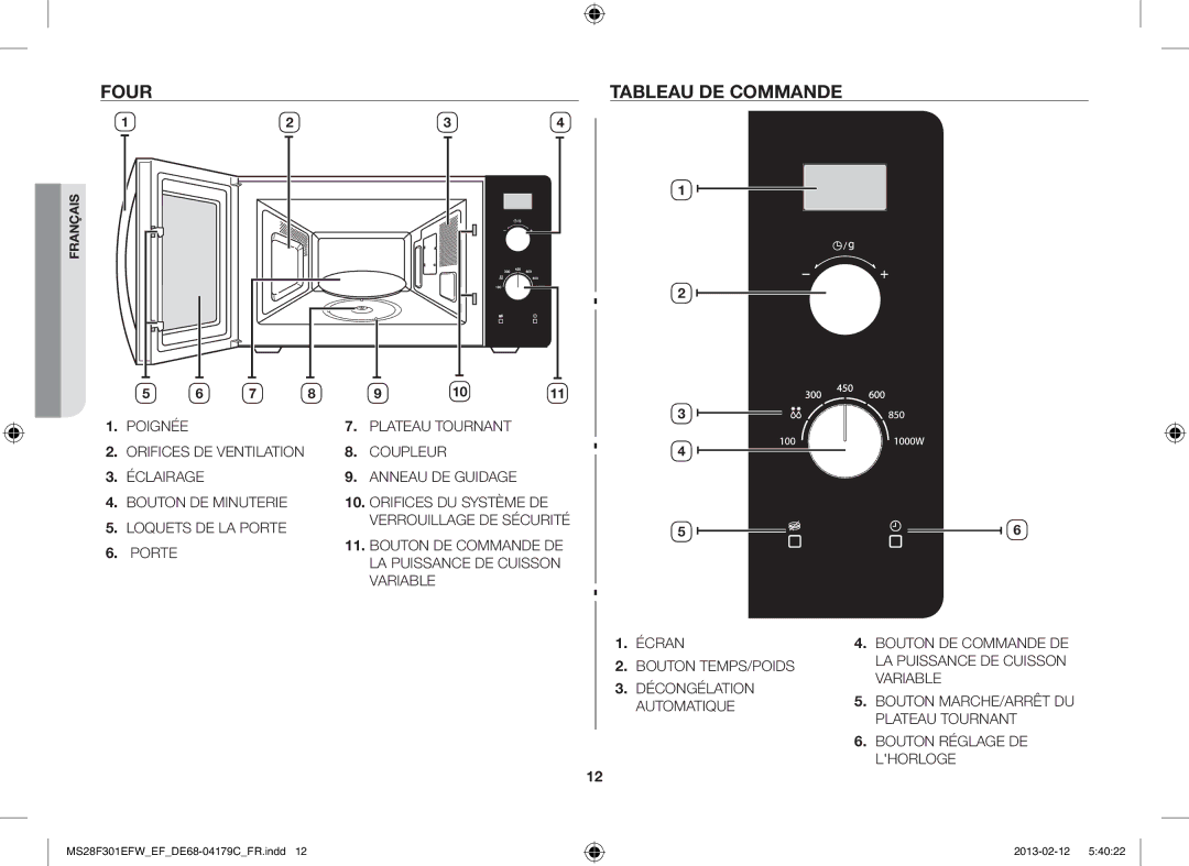 Samsung MS28F301EFS/EF, MS28F301EAW/EF manual Four, Tableau DE Commande 