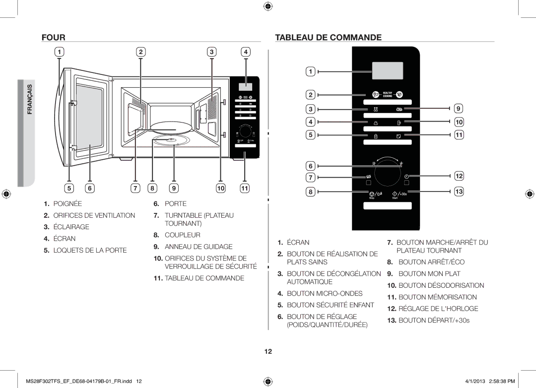 Samsung MS28F301TFS/EF manual Four Tableau de commande 