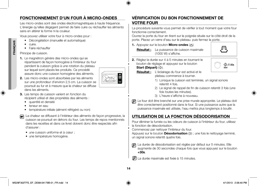 Samsung MS28F301TFS/EF manual Fonctionnement dun four à micro-ondes, Vérification du bon fonctionnement de votre four 