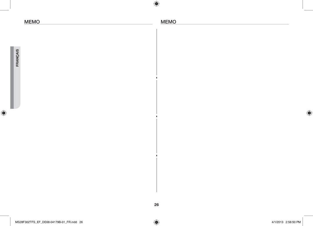 Samsung MS28F301TFS/EF manual Memo 