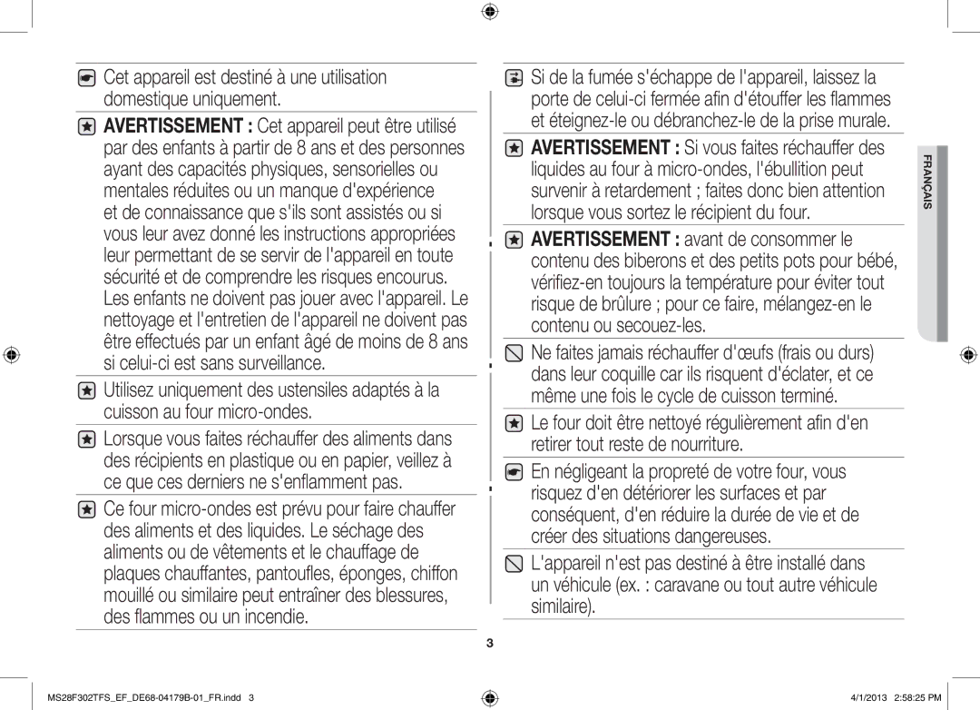 Samsung MS28F301TFS/EF manual Français 