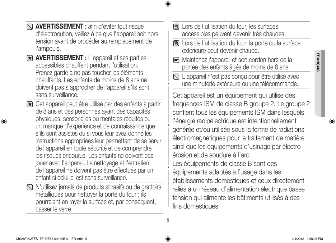 Samsung MS28F301TFS/EF manual Français 