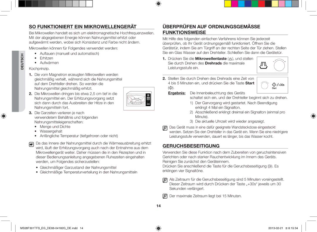 Samsung MS28F301TFS/EG, MS28F301TFS/EF SO Funktioniert EIN Mikrowellengerät, Überprüfen AUF Ordnungsgemässe Funktionsweise 