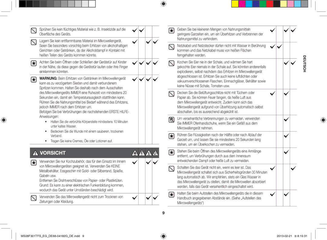 Samsung MS28F301TFS/EF, MS28F301TFS/EG manual Vorsicht 