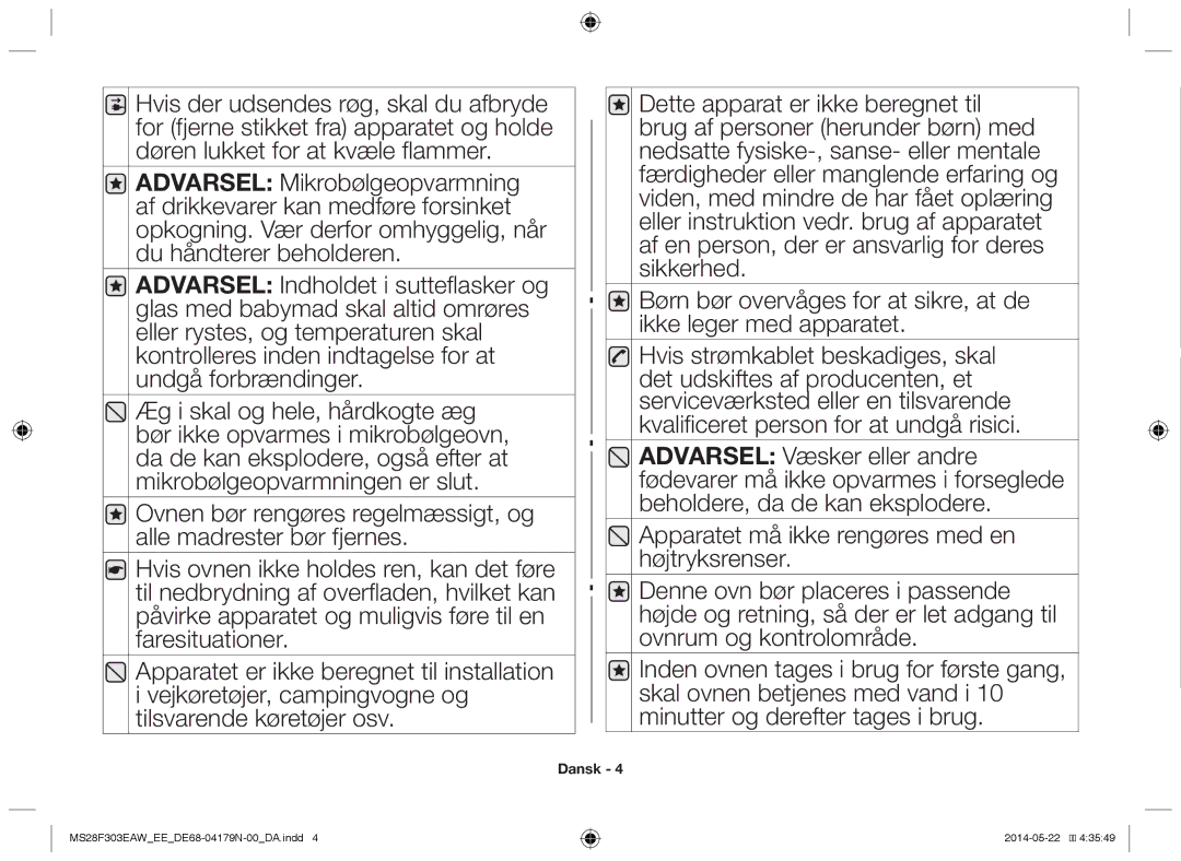 Samsung MS28F303EAS/EE manual Dansk 