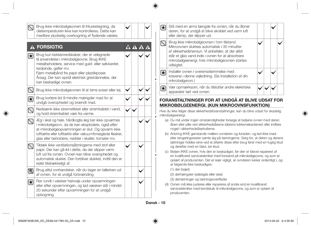 Samsung MS28F303EAS/EE manual Forsigtig 