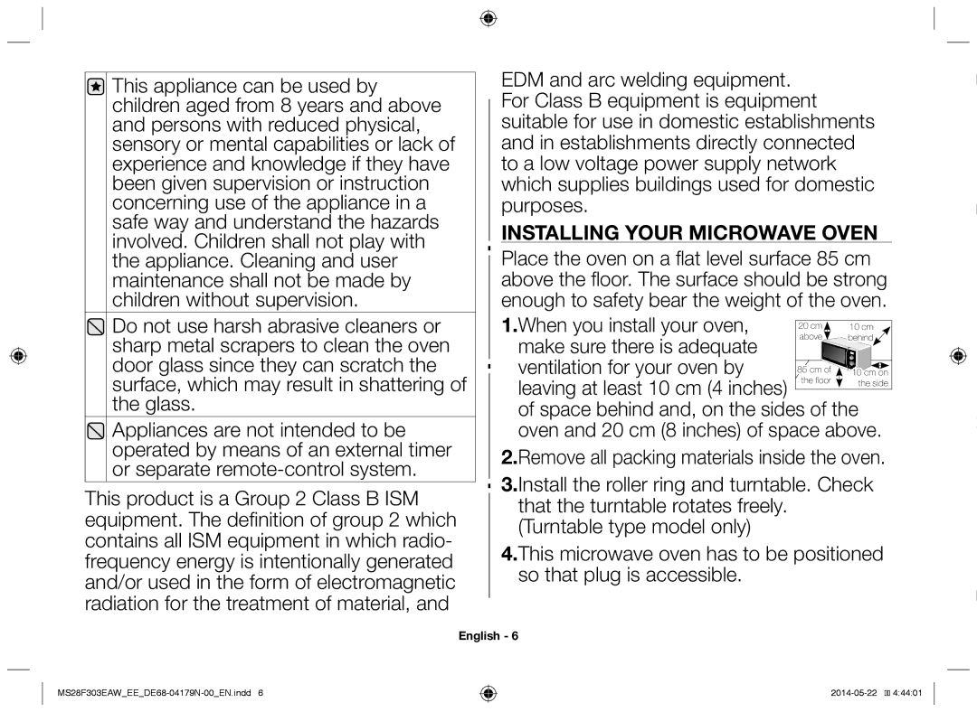 Samsung MS28F303EAS/EE manual Installing your microwave oven 