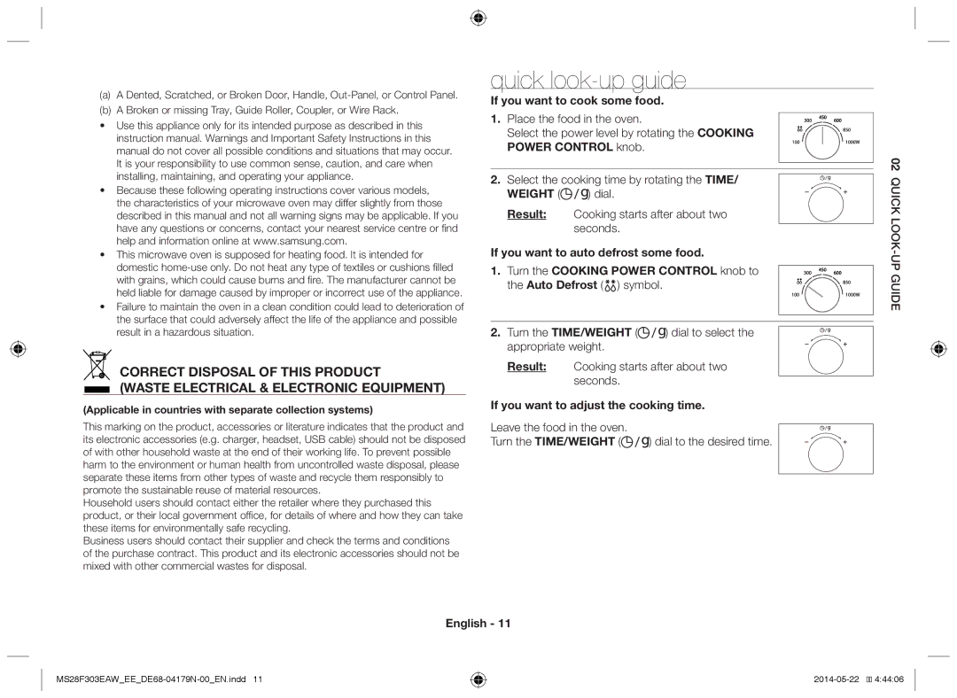 Samsung MS28F303EAS/EE manual Quick look-up guide, If you want to cook some food, If you want to adjust the cooking time 