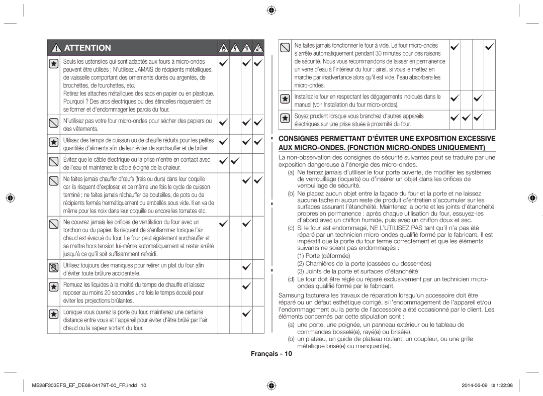 Samsung MS28F303EFS/EF manual Français 