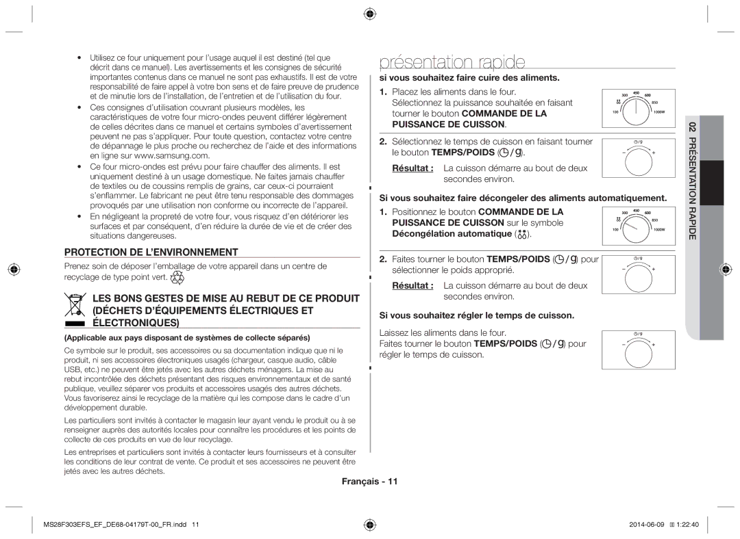 Samsung MS28F303EFS/EF manual Présentation rapide, Si vous souhaitez faire cuire des aliments 