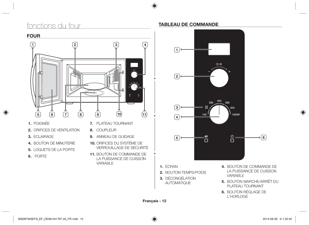 Samsung MS28F303EFS/EF manual Tableau de commande, Four 