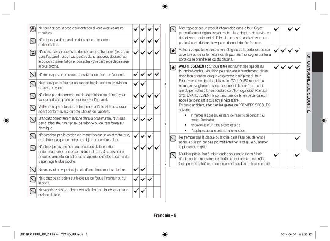 Samsung MS28F303EFS/EF manual Nexercez pas de pression excessive ni de choc sur lappareil 