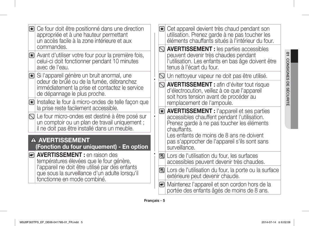 Samsung MS28F303TFS/EF manual Fonction du four uniquement En option 