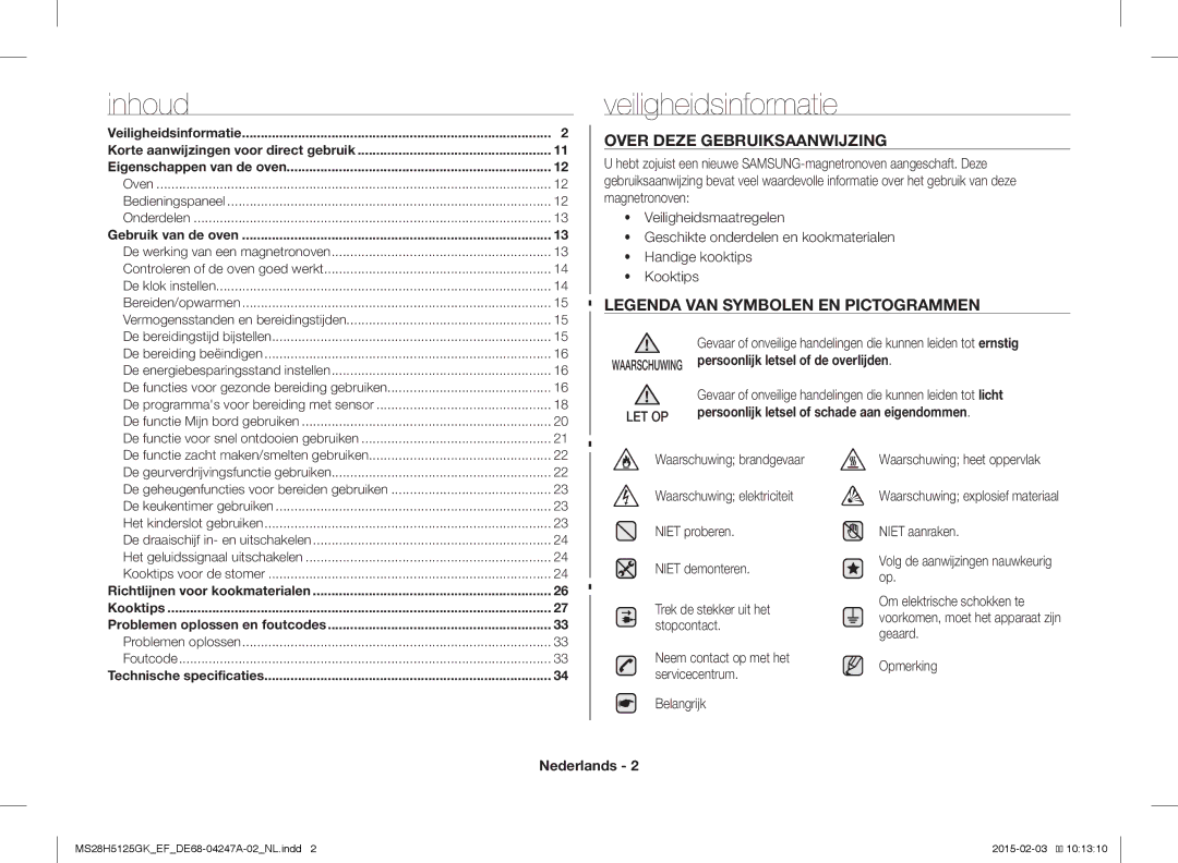 Samsung MS28H5125GK/EF manual Veiligheidsinformatie, Over Deze Gebruiksaanwijzing, Nederlands 