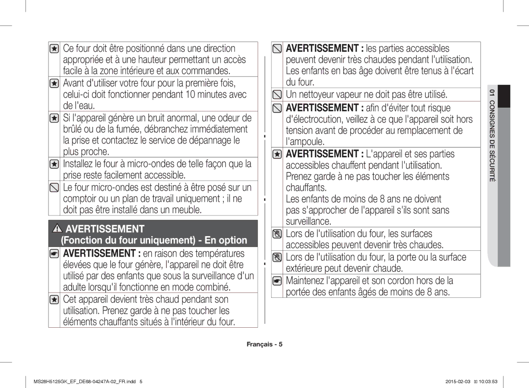 Samsung MS28H5125GK/EF manual Fonction du four uniquement En option 