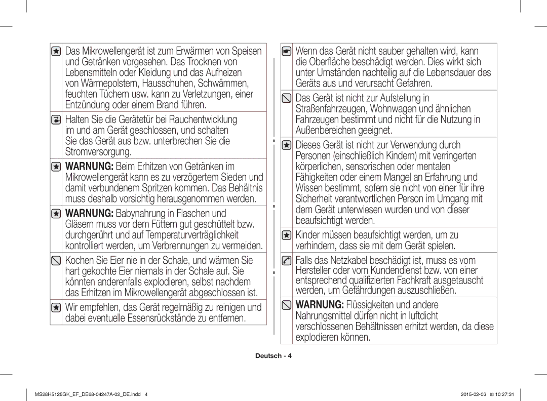 Samsung MS28H5125GK/EF manual Deutsch 