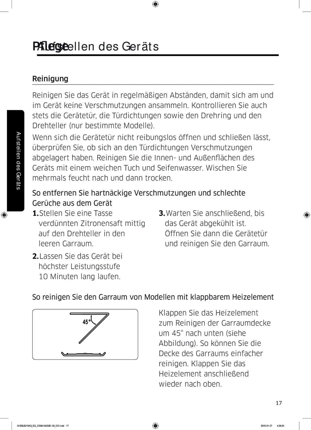 Samsung MS28J5215AB/EG, MS28J5215AB/EF manual Pflege 